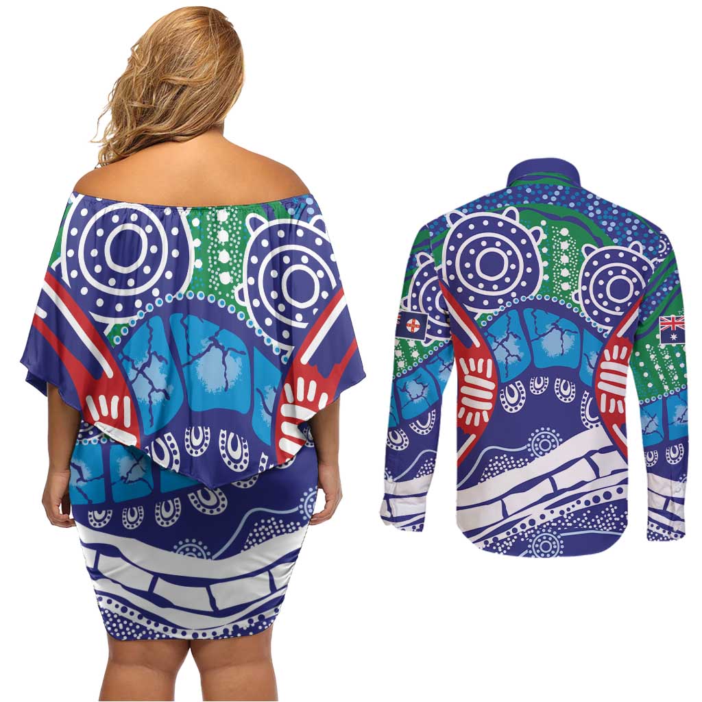 Australia New South Wales Couples Matching Off Shoulder Short Dress and Long Sleeve Button Shirt NSW Orta Recens Quam Pura Nites