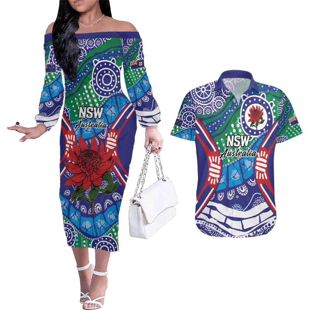 Australia New South Wales Couples Matching Off The Shoulder Long Sleeve Dress and Hawaiian Shirt NSW Orta Recens Quam Pura Nites