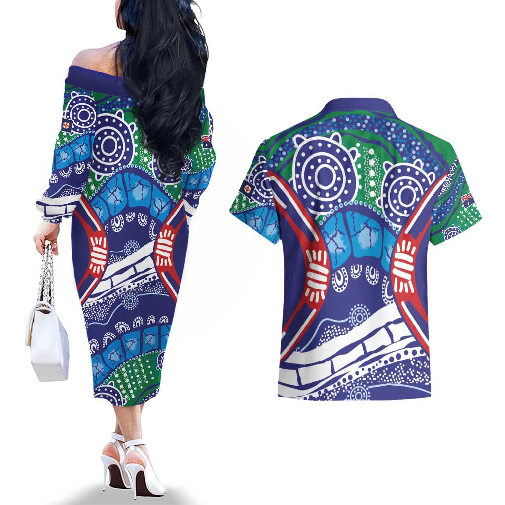 Australia New South Wales Couples Matching Off The Shoulder Long Sleeve Dress and Hawaiian Shirt NSW Orta Recens Quam Pura Nites