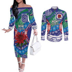 Australia New South Wales Couples Matching Off The Shoulder Long Sleeve Dress and Long Sleeve Button Shirt NSW Orta Recens Quam Pura Nites