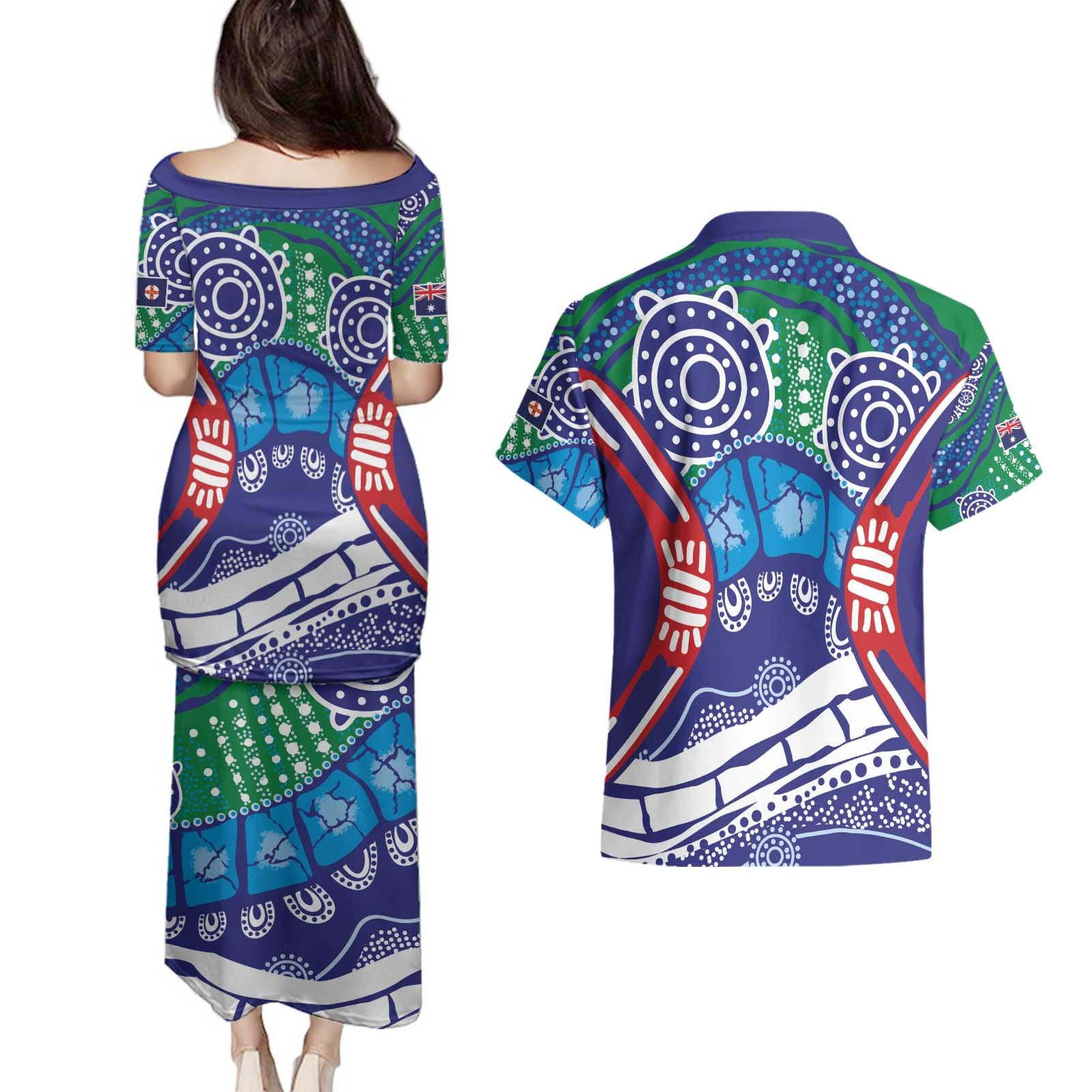 Australia New South Wales Couples Matching Puletasi and Hawaiian Shirt NSW Orta Recens Quam Pura Nites