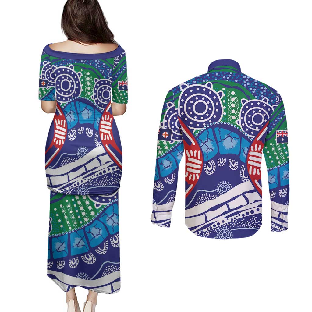 Australia New South Wales Couples Matching Puletasi and Long Sleeve Button Shirt NSW Orta Recens Quam Pura Nites