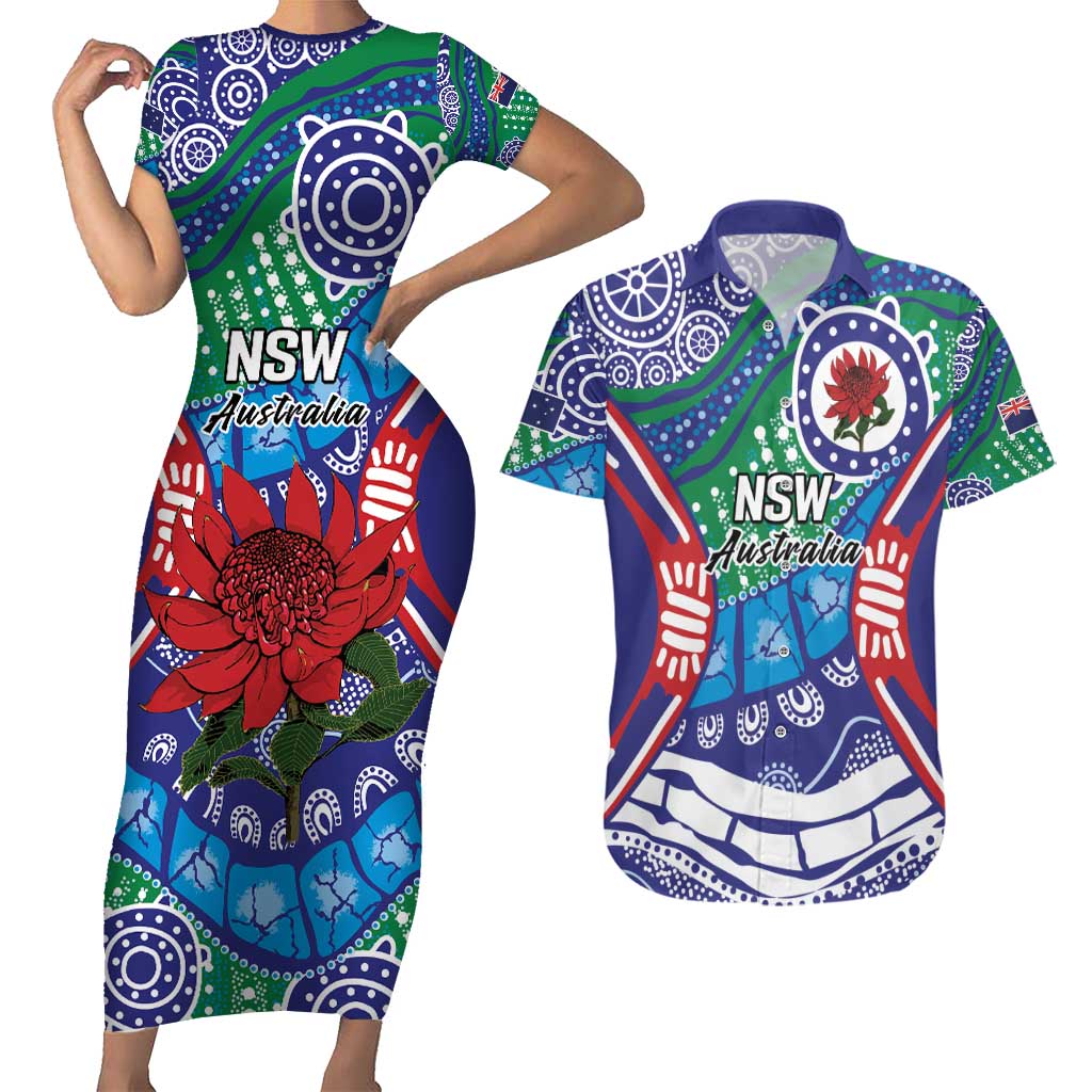 Australia New South Wales Couples Matching Short Sleeve Bodycon Dress and Hawaiian Shirt NSW Orta Recens Quam Pura Nites