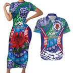 Australia New South Wales Couples Matching Short Sleeve Bodycon Dress and Hawaiian Shirt NSW Orta Recens Quam Pura Nites