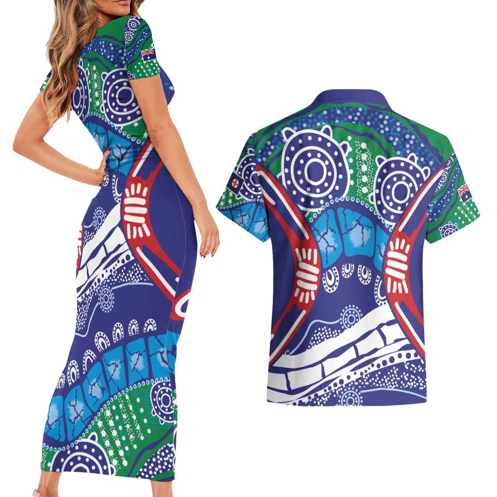 Australia New South Wales Couples Matching Short Sleeve Bodycon Dress and Hawaiian Shirt NSW Orta Recens Quam Pura Nites