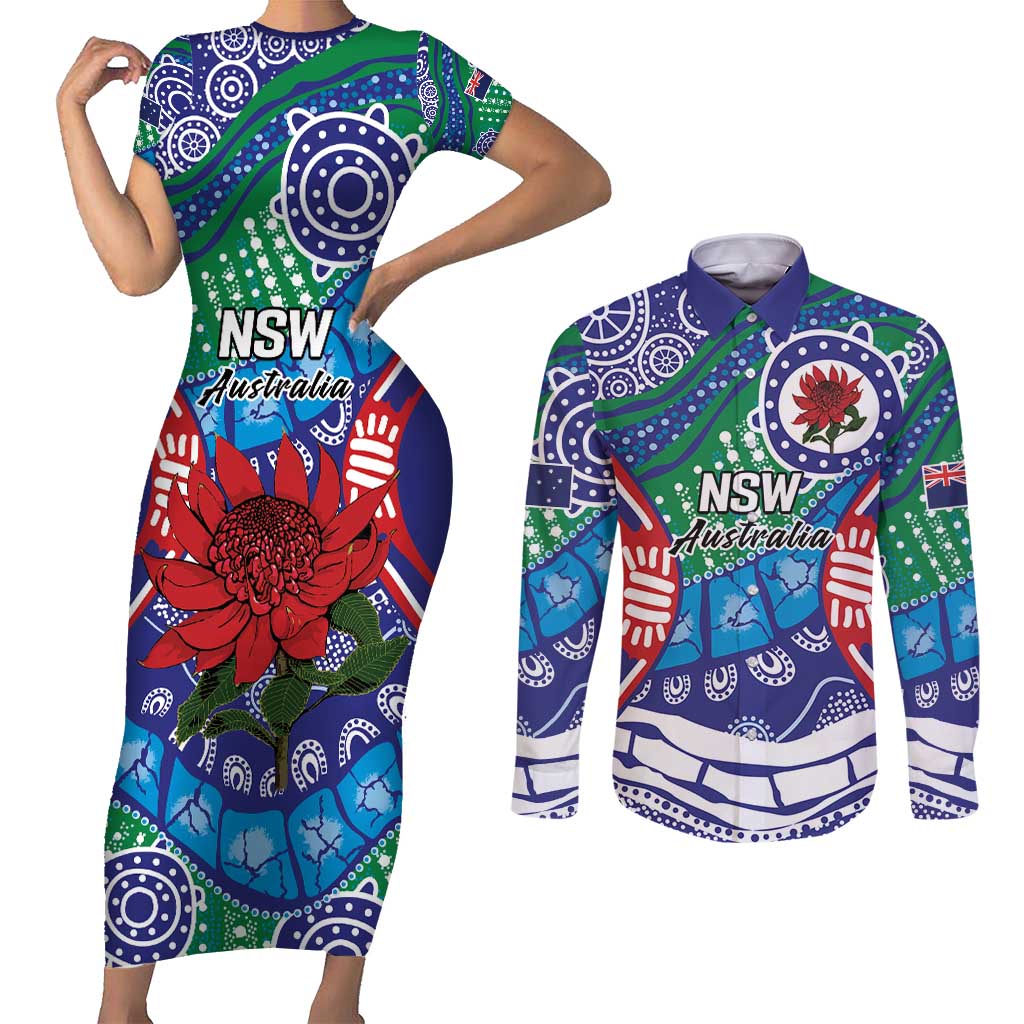 Australia New South Wales Couples Matching Short Sleeve Bodycon Dress and Long Sleeve Button Shirt NSW Orta Recens Quam Pura Nites