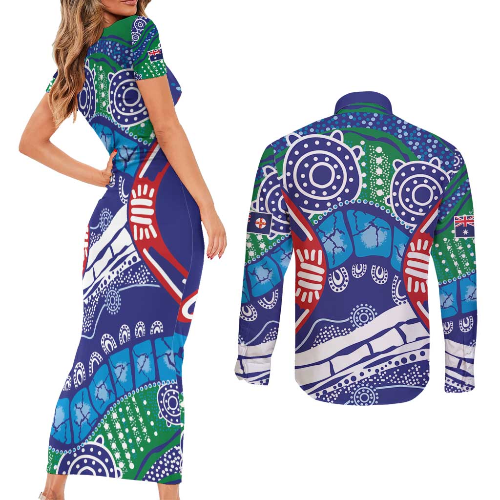 Australia New South Wales Couples Matching Short Sleeve Bodycon Dress and Long Sleeve Button Shirt NSW Orta Recens Quam Pura Nites