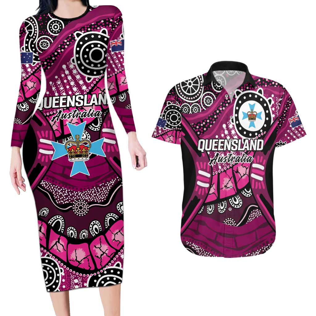 Australia Queensland Audax at Fidelis Couples Matching Long Sleeve Bodycon Dress and Hawaiian Shirt