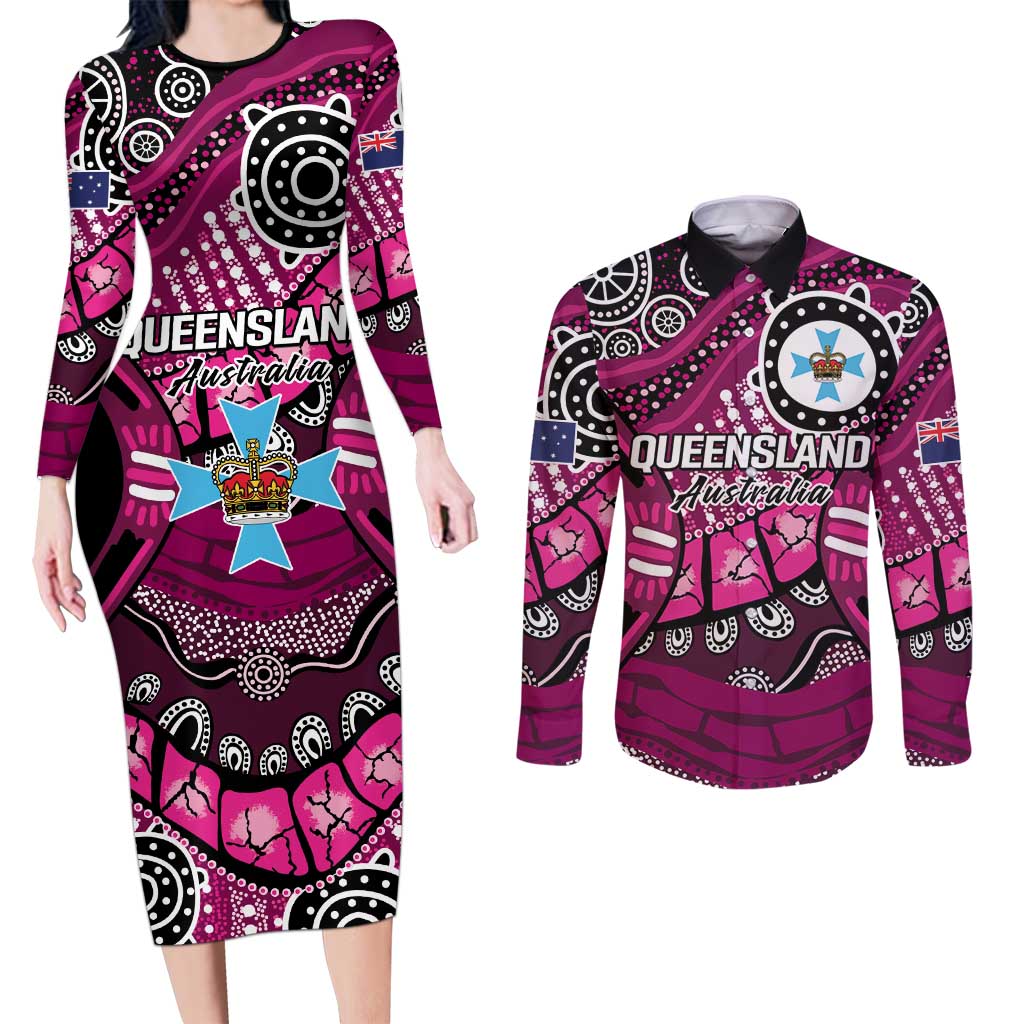 Australia Queensland Audax at Fidelis Couples Matching Long Sleeve Bodycon Dress and Long Sleeve Button Shirt