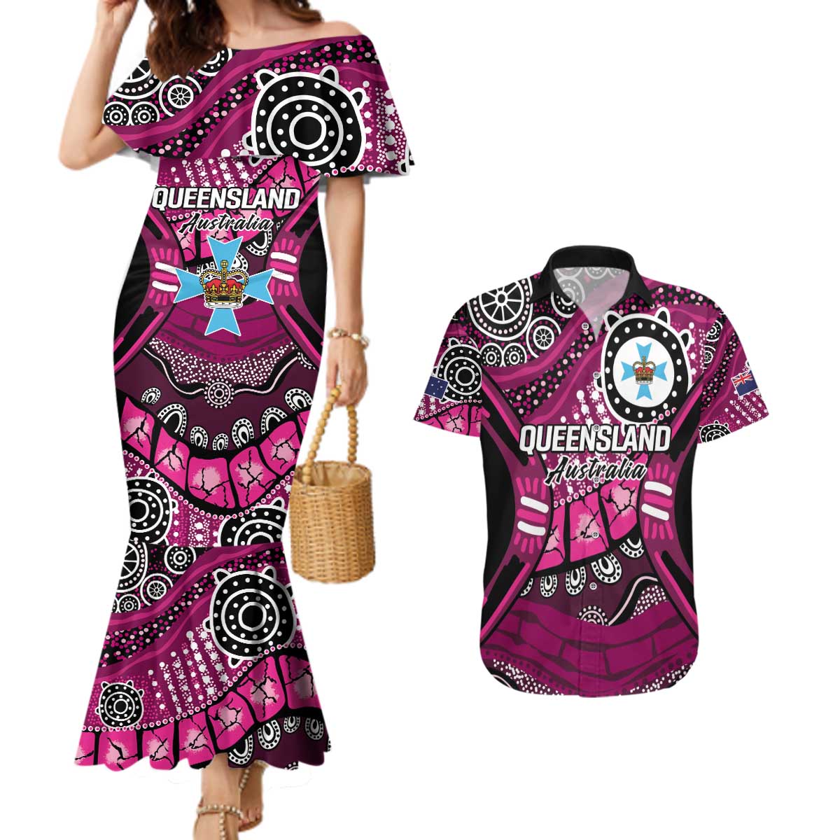 Australia Queensland Audax at Fidelis Couples Matching Mermaid Dress and Hawaiian Shirt