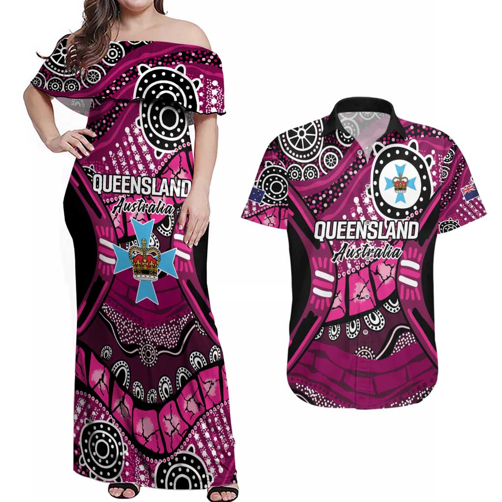 Australia Queensland Audax at Fidelis Couples Matching Off Shoulder Maxi Dress and Hawaiian Shirt