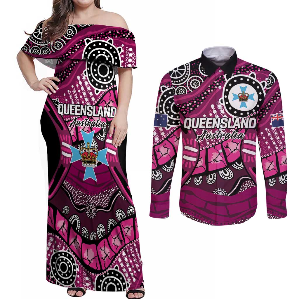 Australia Queensland Audax at Fidelis Couples Matching Off Shoulder Maxi Dress and Long Sleeve Button Shirt