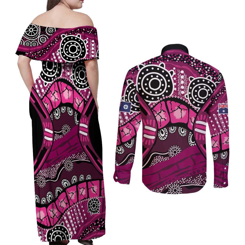 Australia Queensland Audax at Fidelis Couples Matching Off Shoulder Maxi Dress and Long Sleeve Button Shirt