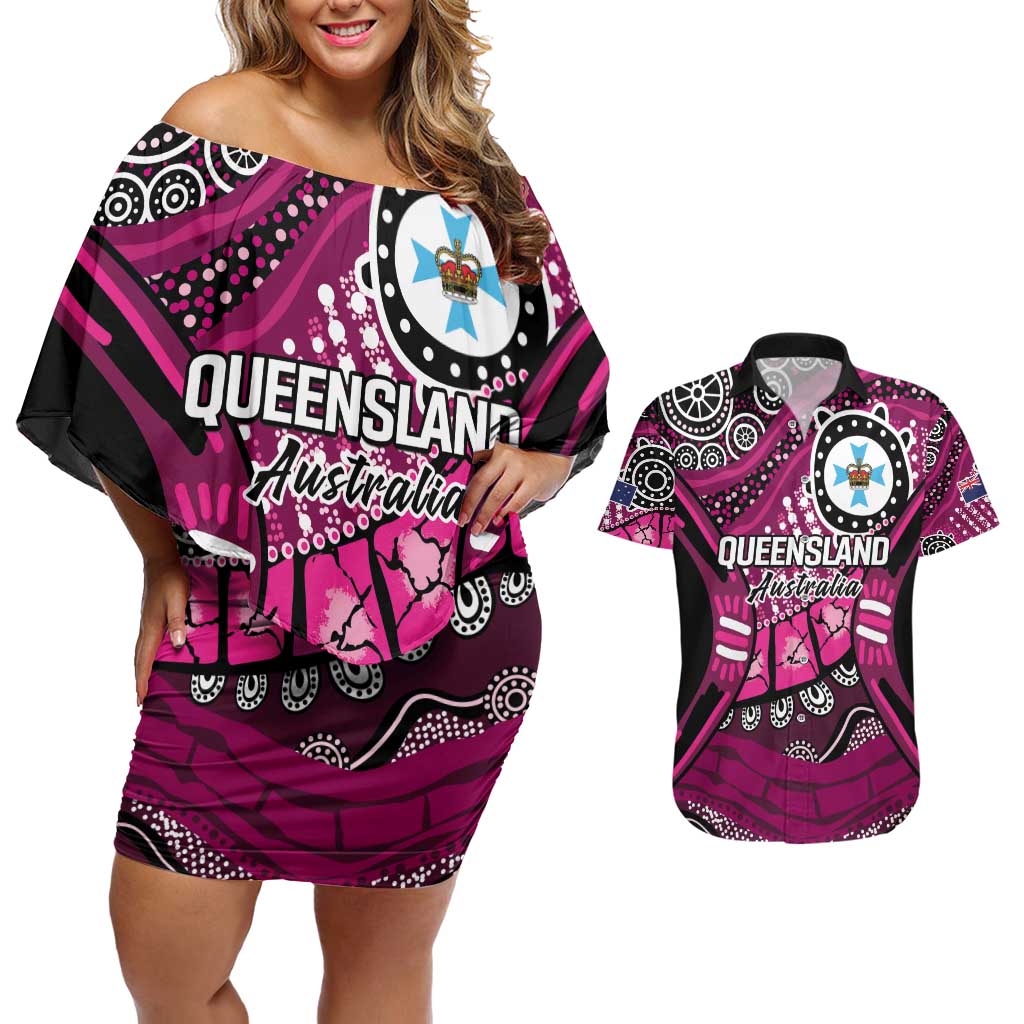 Australia Queensland Audax at Fidelis Couples Matching Off Shoulder Short Dress and Hawaiian Shirt