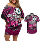 Australia Queensland Audax at Fidelis Couples Matching Off Shoulder Short Dress and Hawaiian Shirt