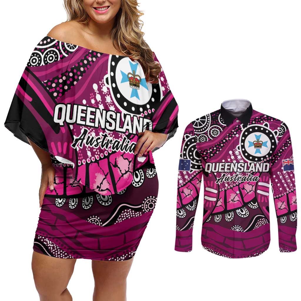 Australia Queensland Audax at Fidelis Couples Matching Off Shoulder Short Dress and Long Sleeve Button Shirt