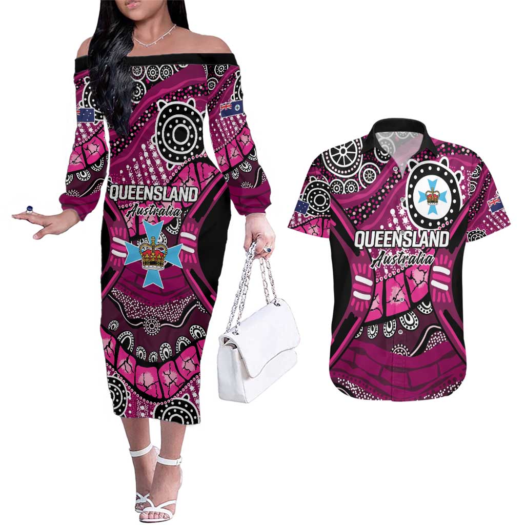 Australia Queensland Audax at Fidelis Couples Matching Off The Shoulder Long Sleeve Dress and Hawaiian Shirt