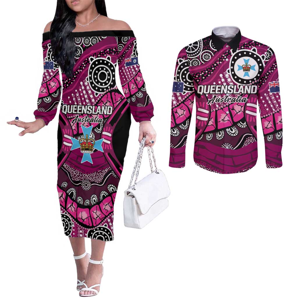 Australia Queensland Audax at Fidelis Couples Matching Off The Shoulder Long Sleeve Dress and Long Sleeve Button Shirt