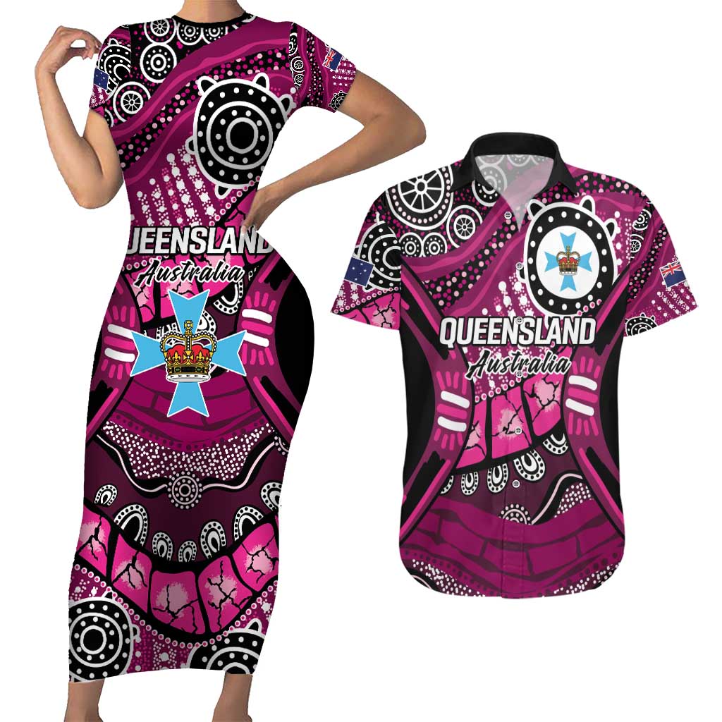 Australia Queensland Audax at Fidelis Couples Matching Short Sleeve Bodycon Dress and Hawaiian Shirt