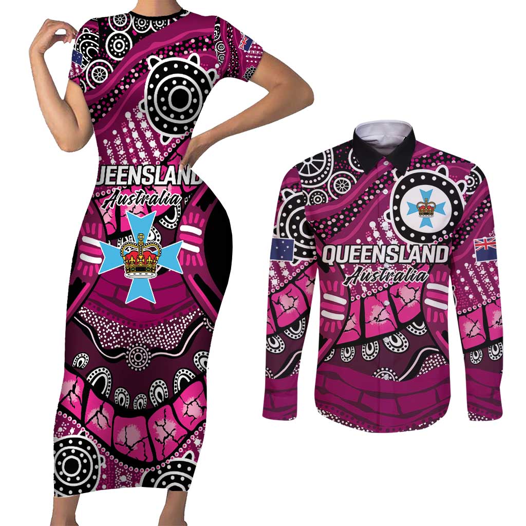 Australia Queensland Audax at Fidelis Couples Matching Short Sleeve Bodycon Dress and Long Sleeve Button Shirt