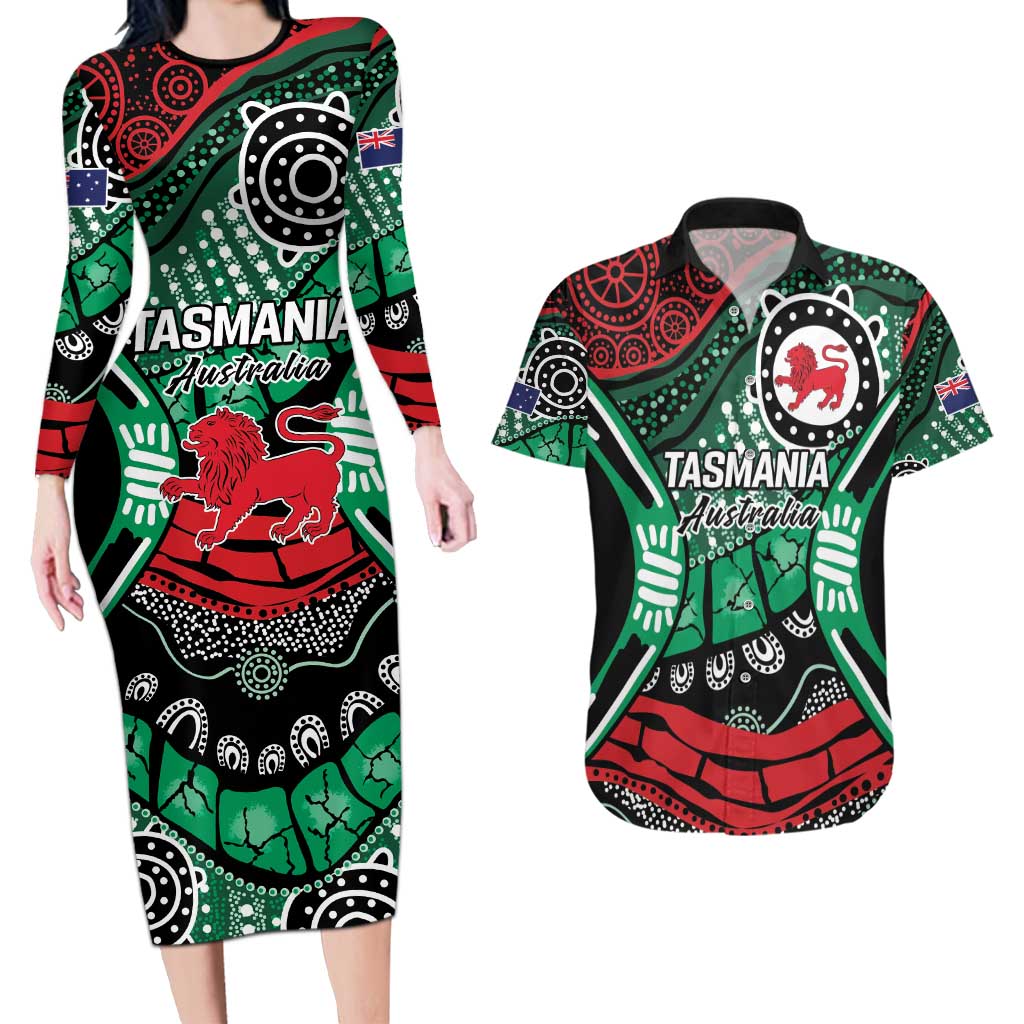 Australia Tasmania State Couples Matching Long Sleeve Bodycon Dress and Hawaiian Shirt Ubertas et Fidelitas