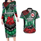 Australia Tasmania State Couples Matching Long Sleeve Bodycon Dress and Hawaiian Shirt Ubertas et Fidelitas