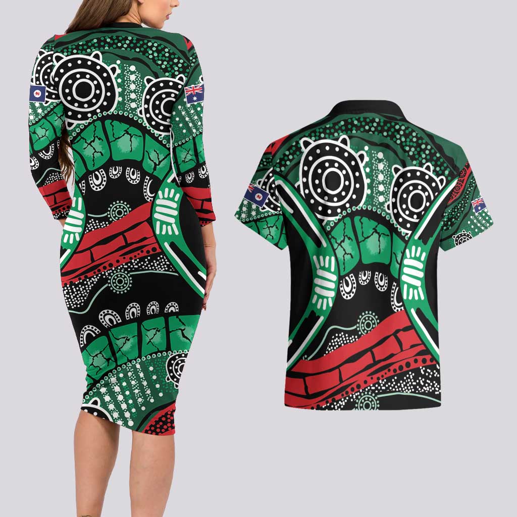 Australia Tasmania State Couples Matching Long Sleeve Bodycon Dress and Hawaiian Shirt Ubertas et Fidelitas