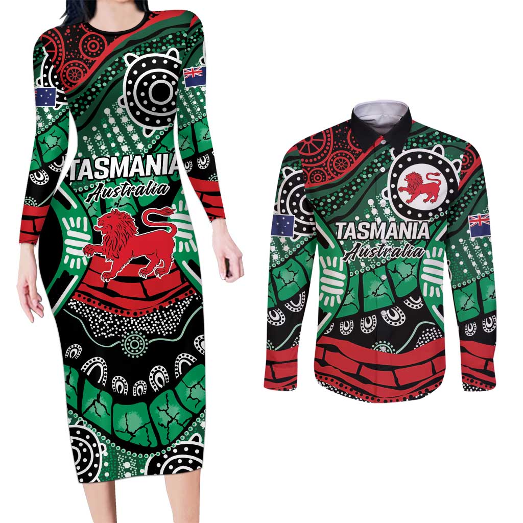 Australia Tasmania State Couples Matching Long Sleeve Bodycon Dress and Long Sleeve Button Shirt Ubertas et Fidelitas