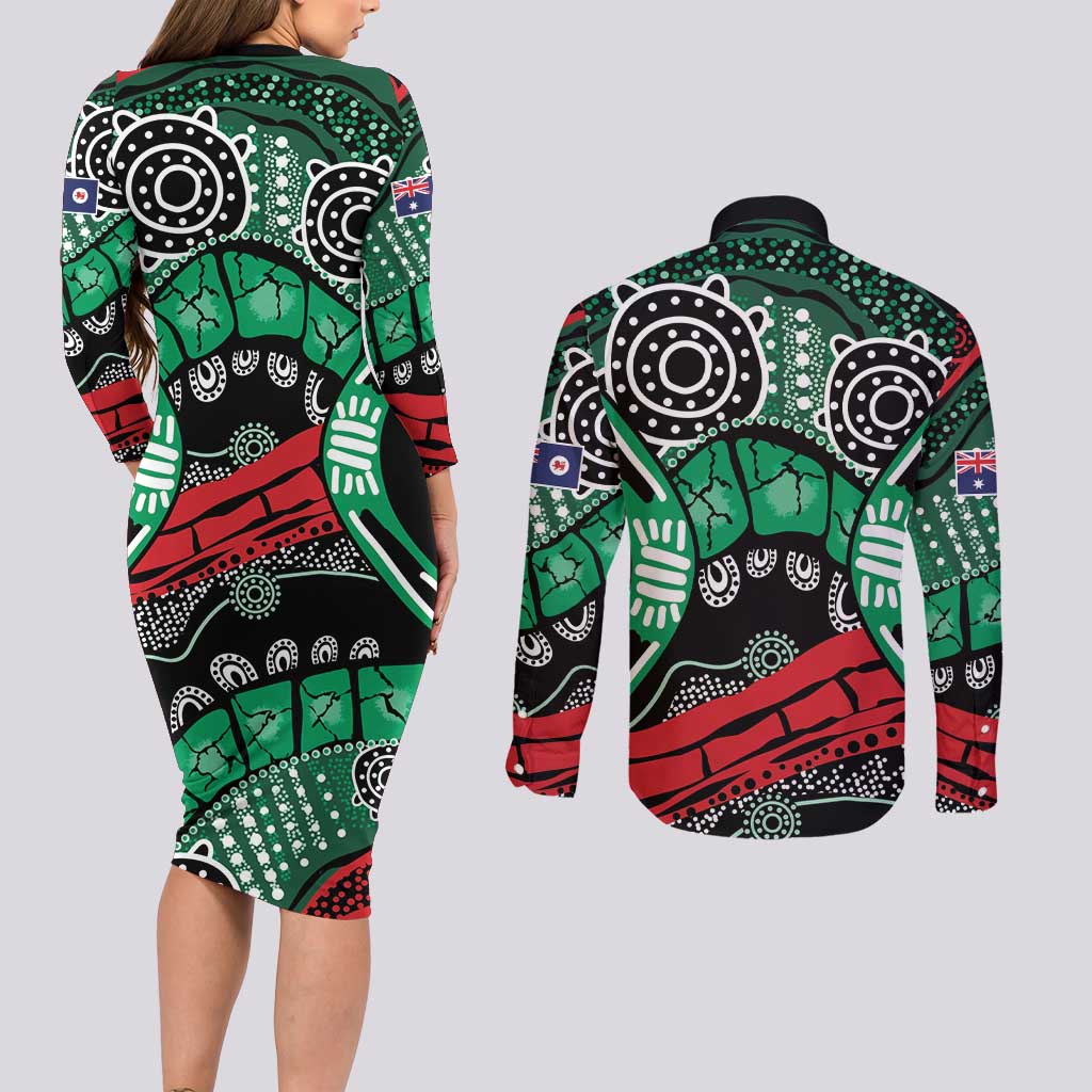 Australia Tasmania State Couples Matching Long Sleeve Bodycon Dress and Long Sleeve Button Shirt Ubertas et Fidelitas