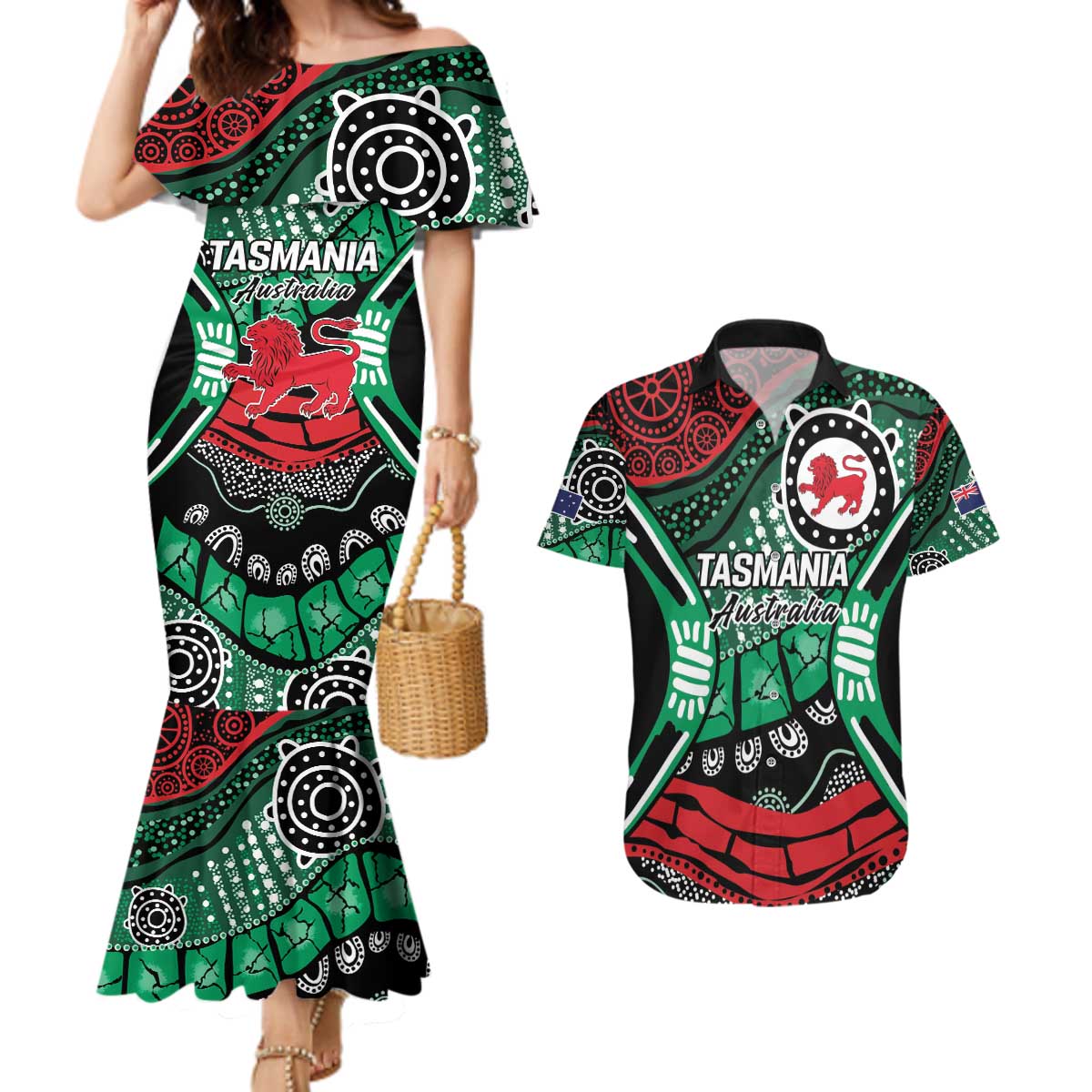 Australia Tasmania State Couples Matching Mermaid Dress and Hawaiian Shirt Ubertas et Fidelitas