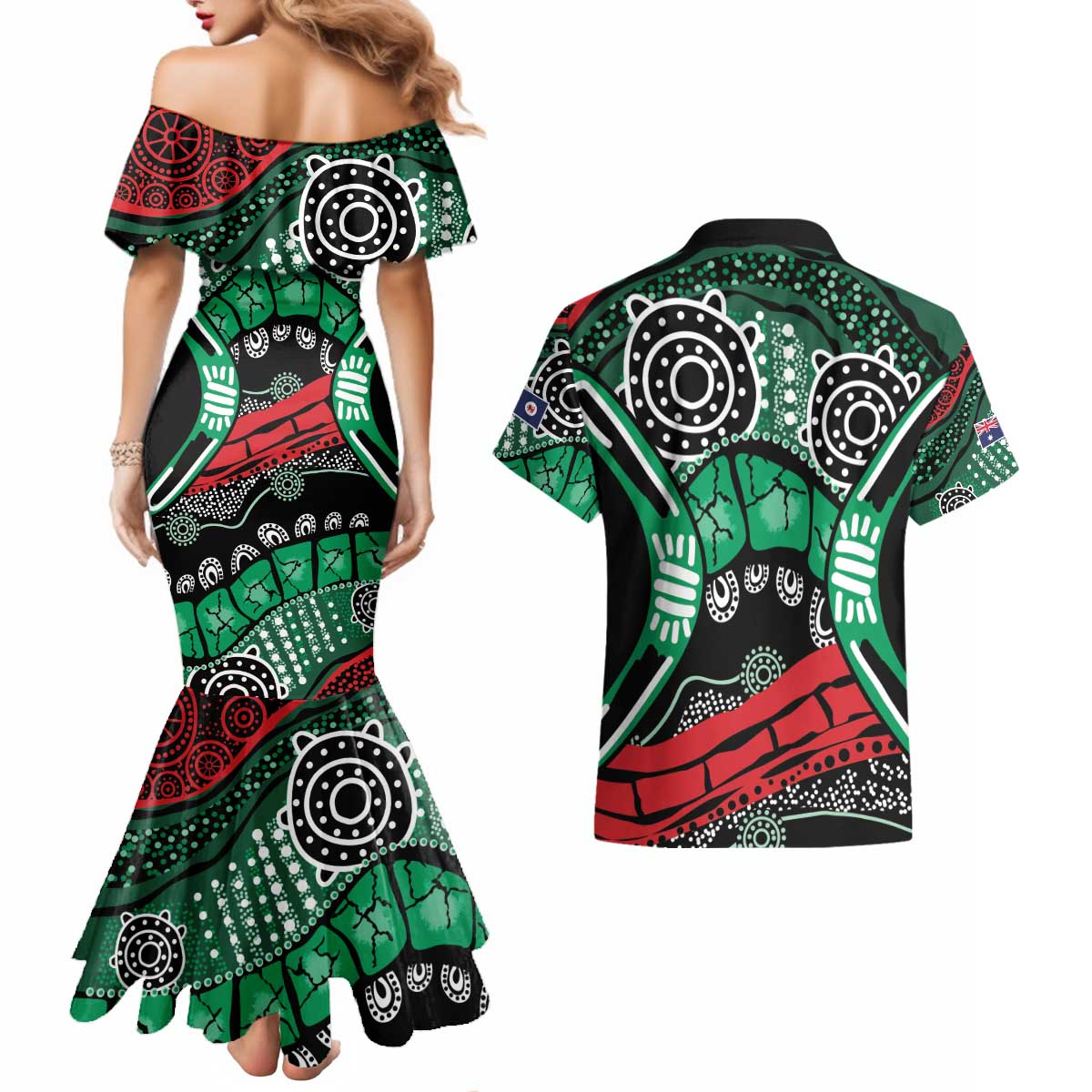 Australia Tasmania State Couples Matching Mermaid Dress and Hawaiian Shirt Ubertas et Fidelitas