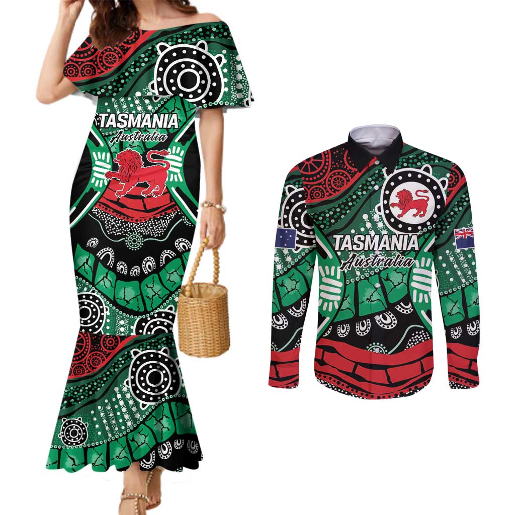 Australia Tasmania State Couples Matching Mermaid Dress and Long Sleeve Button Shirt Ubertas et Fidelitas