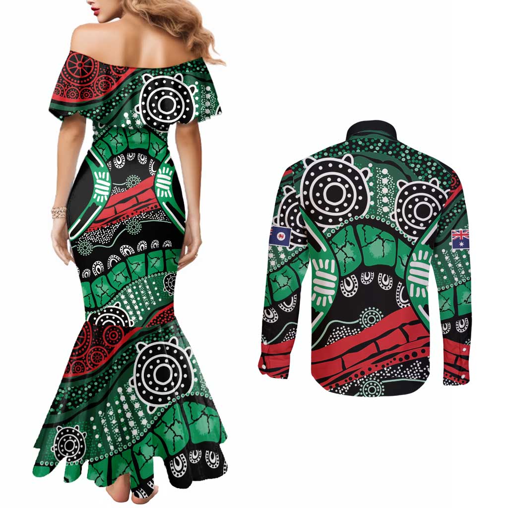 Australia Tasmania State Couples Matching Mermaid Dress and Long Sleeve Button Shirt Ubertas et Fidelitas
