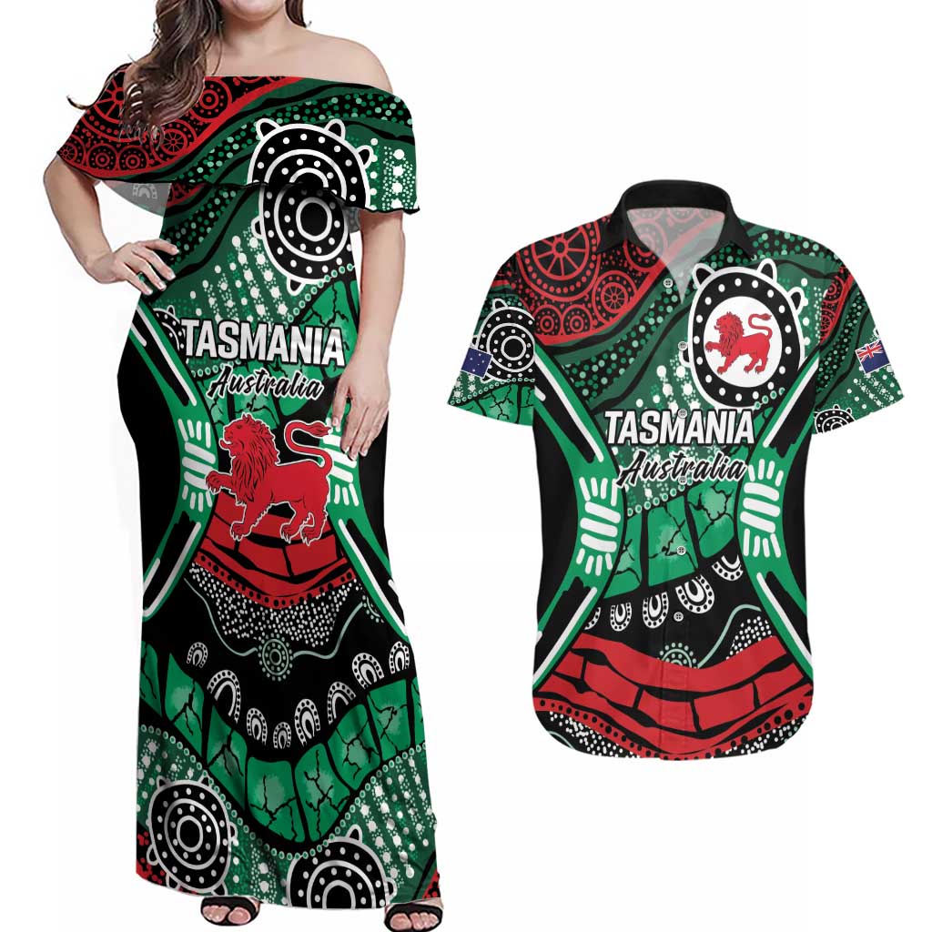 Australia Tasmania State Couples Matching Off Shoulder Maxi Dress and Hawaiian Shirt Ubertas et Fidelitas