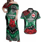 Australia Tasmania State Couples Matching Off Shoulder Maxi Dress and Hawaiian Shirt Ubertas et Fidelitas