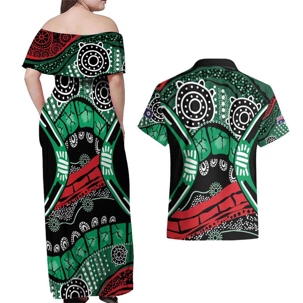 Australia Tasmania State Couples Matching Off Shoulder Maxi Dress and Hawaiian Shirt Ubertas et Fidelitas