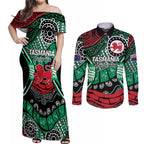 Australia Tasmania State Couples Matching Off Shoulder Maxi Dress and Long Sleeve Button Shirt Ubertas et Fidelitas