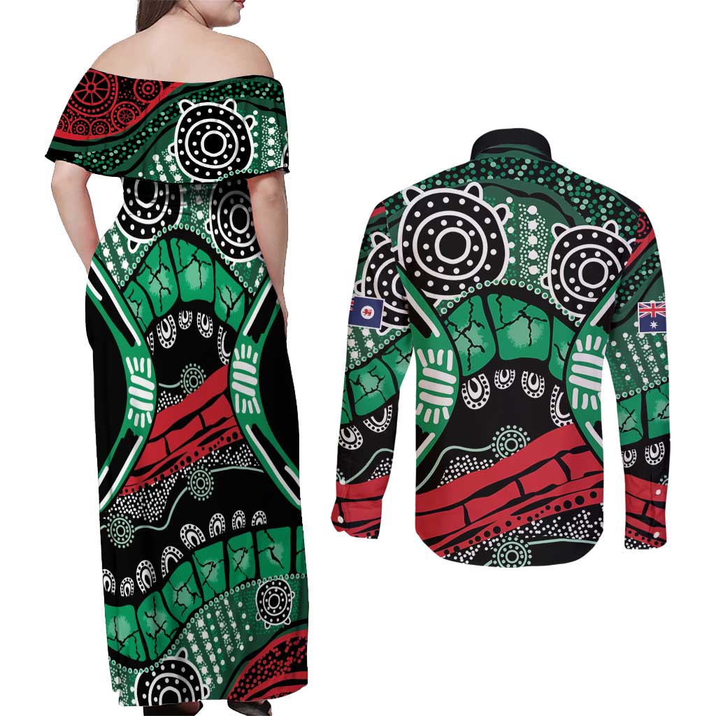 Australia Tasmania State Couples Matching Off Shoulder Maxi Dress and Long Sleeve Button Shirt Ubertas et Fidelitas