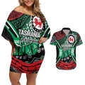 Australia Tasmania State Couples Matching Off Shoulder Short Dress and Hawaiian Shirt Ubertas et Fidelitas