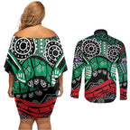 Australia Tasmania State Couples Matching Off Shoulder Short Dress and Long Sleeve Button Shirt Ubertas et Fidelitas