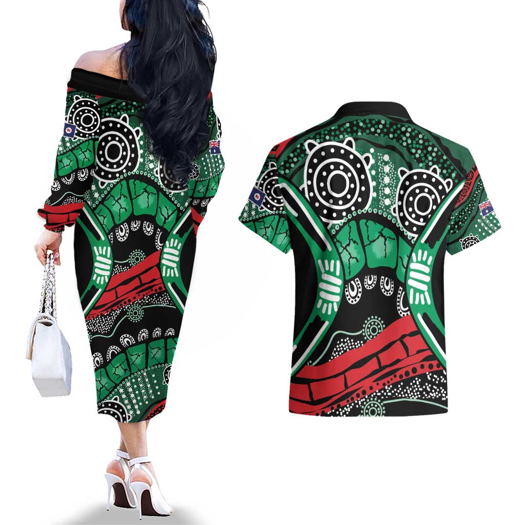Australia Tasmania State Couples Matching Off The Shoulder Long Sleeve Dress and Hawaiian Shirt Ubertas et Fidelitas