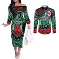 Australia Tasmania State Couples Matching Off The Shoulder Long Sleeve Dress and Long Sleeve Button Shirt Ubertas et Fidelitas