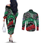 Australia Tasmania State Couples Matching Off The Shoulder Long Sleeve Dress and Long Sleeve Button Shirt Ubertas et Fidelitas