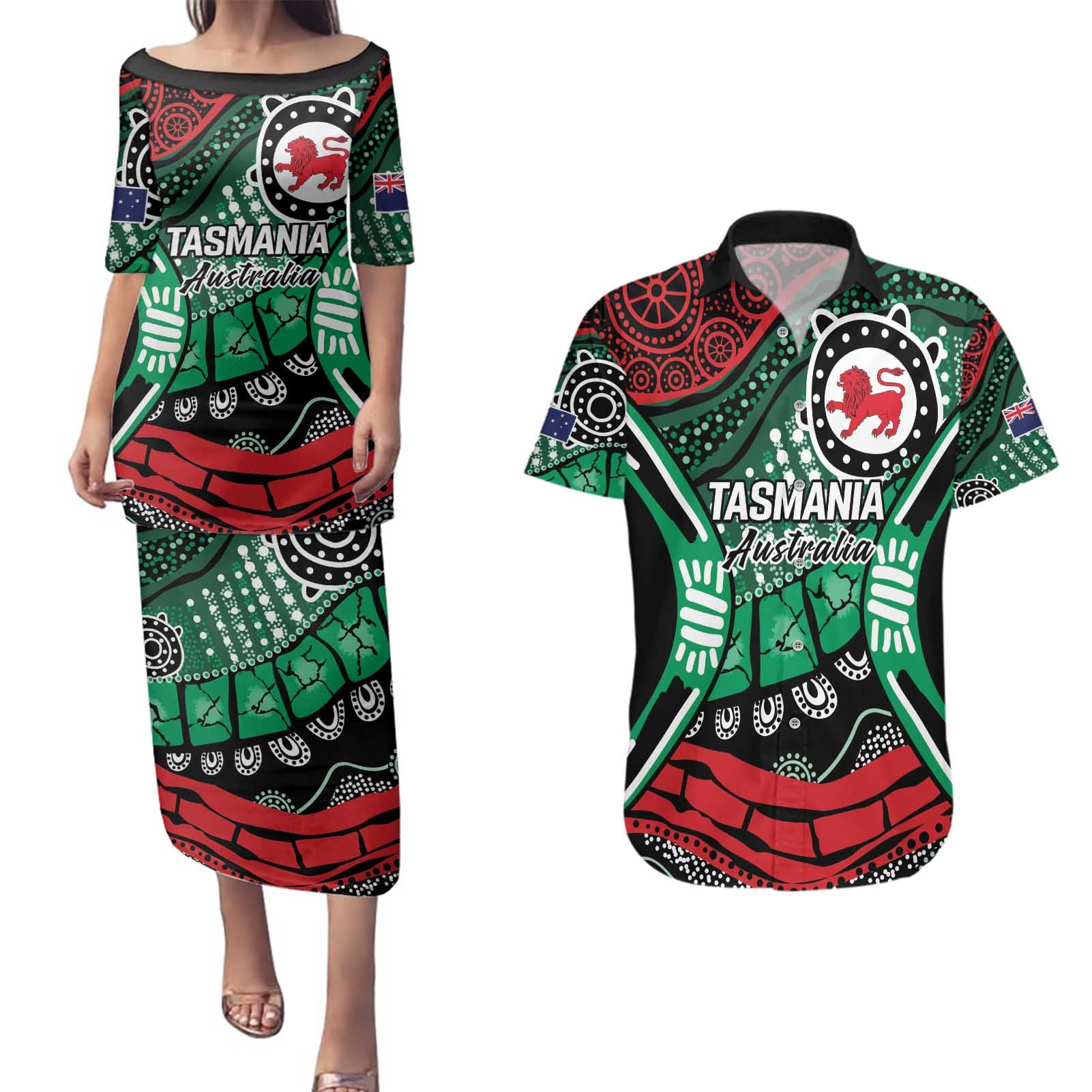 Australia Tasmania State Couples Matching Puletasi and Hawaiian Shirt Ubertas et Fidelitas