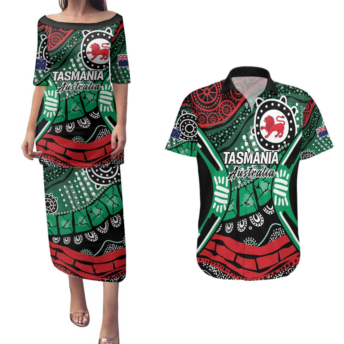 Australia Tasmania State Couples Matching Puletasi and Hawaiian Shirt Ubertas et Fidelitas