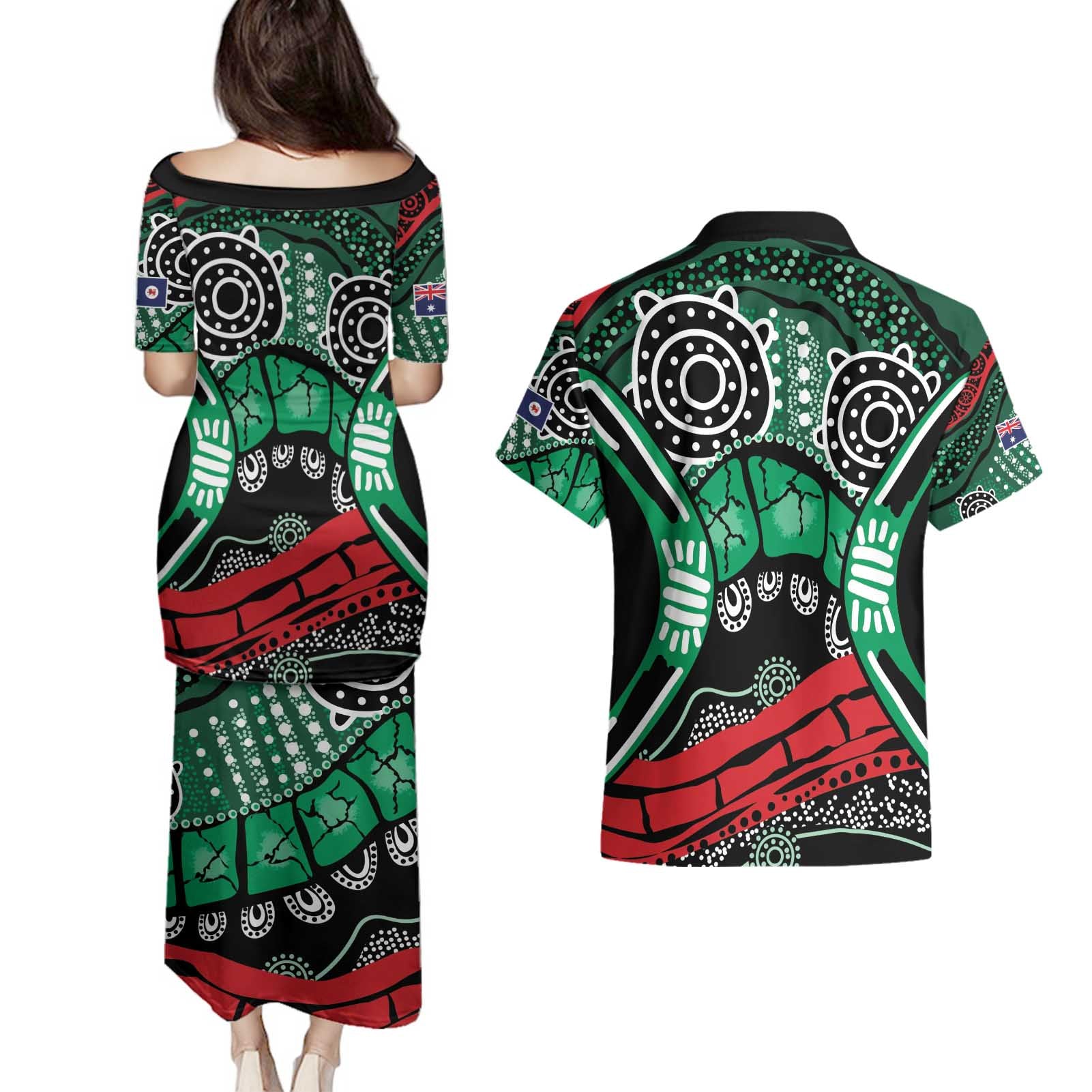 Australia Tasmania State Couples Matching Puletasi and Hawaiian Shirt Ubertas et Fidelitas