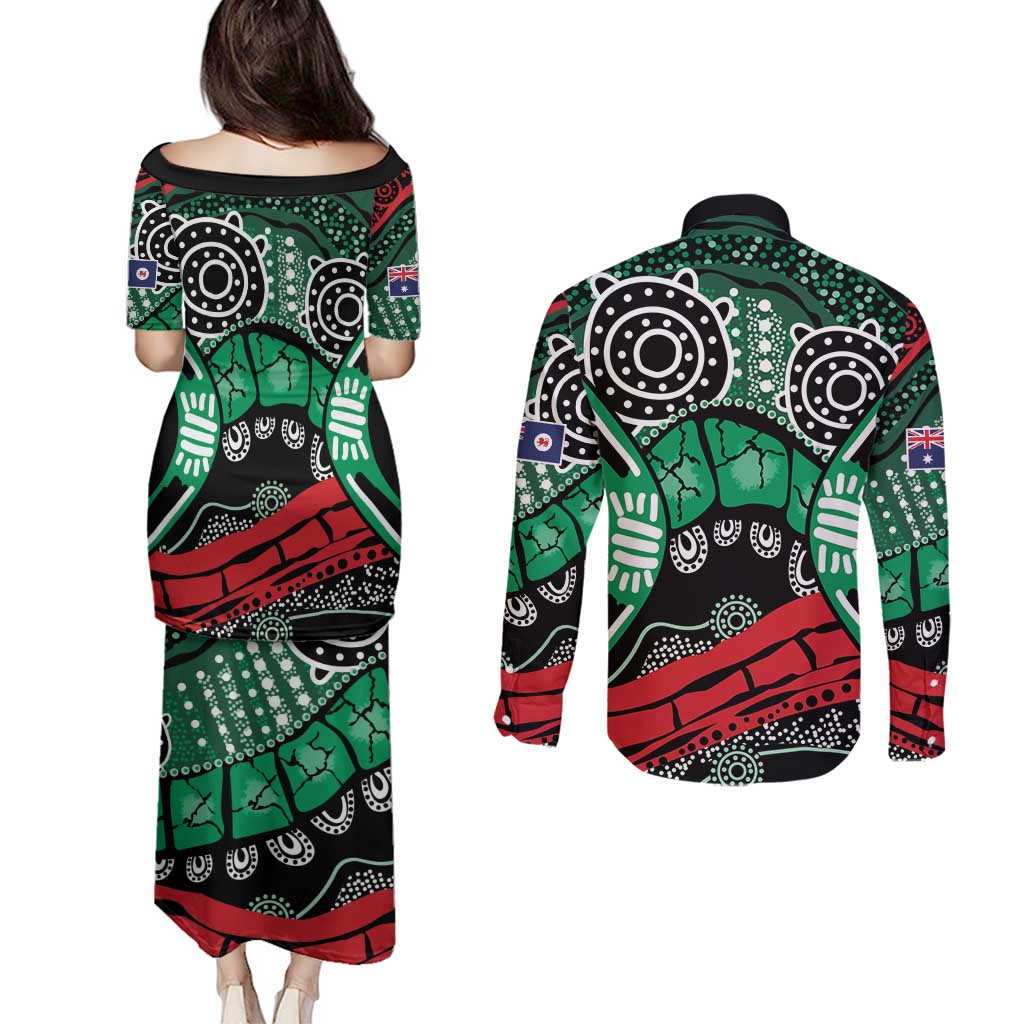 Australia Tasmania State Couples Matching Puletasi and Long Sleeve Button Shirt Ubertas et Fidelitas