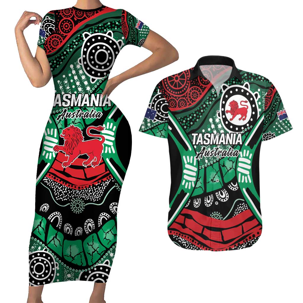 Australia Tasmania State Couples Matching Short Sleeve Bodycon Dress and Hawaiian Shirt Ubertas et Fidelitas