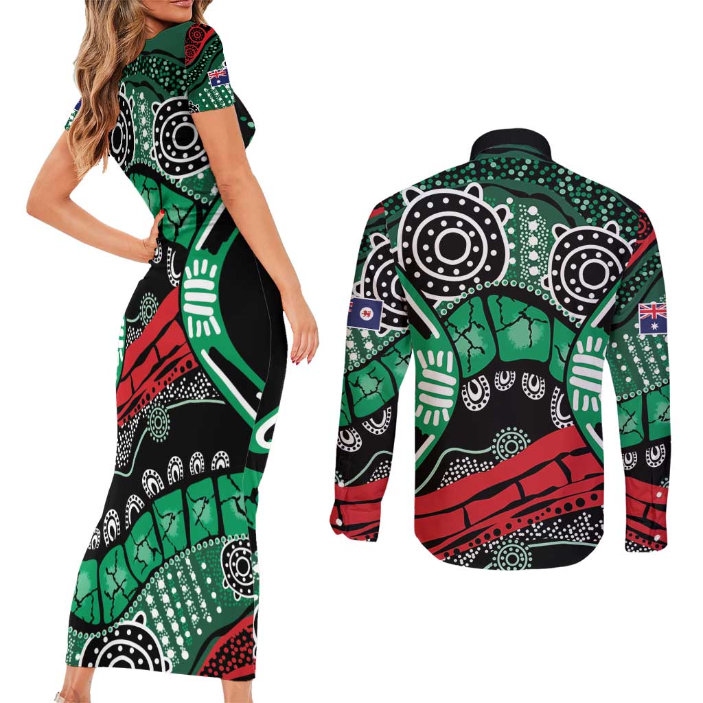 Australia Tasmania State Couples Matching Short Sleeve Bodycon Dress and Long Sleeve Button Shirt Ubertas et Fidelitas