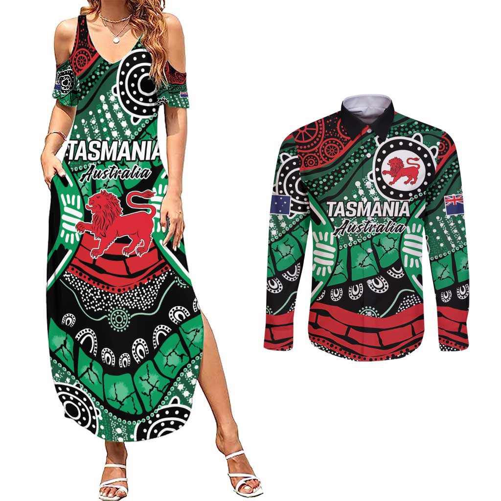 Australia Tasmania State Couples Matching Summer Maxi Dress and Long Sleeve Button Shirt Ubertas et Fidelitas